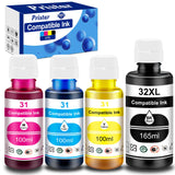 Pristar Compatible with HP 31 32XL Ink Bottle Set Compatible with HP Smart Tank 7301 7001 7602 5000 6001 5101 5102 5103 Plus 651 551 455 457 450 All-in-One Ink (165 ML 32XL Black Ink 100 ML 31 CMY Ink Pristar