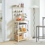 YMYNY Kitchen Baker's Rack, Microwave Oven Stand with Storage Shelves, Wine Holders, S-Hooks, Adjustable, Metal Frame, Natural Color UHBR001R YMYNY