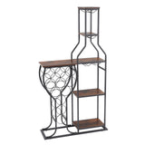 PAUKIN 5 Tier Freestanding Wine Rack with Hanging Wine Glass Holder and Organizer, Wine Storage Home Bar. 11 Bottle Wine Grill for Kitchen, Dining Room., Antique Brown. (Metal & Wood, Antique Brown) PAUKIN