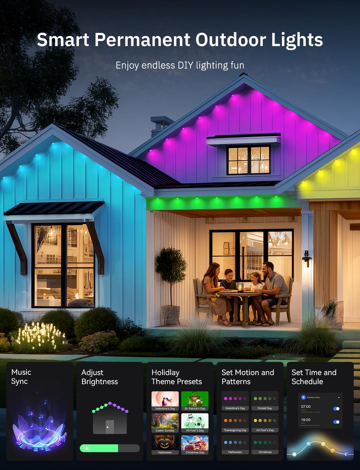 200FT Permanent Outdoor Lights, 100 Smart Waterproof IC+RGBCW LED Eaves with Warm White & Cool White, Halloween Christmas Permanent Light with 48 Scenes Mode for All Holiday Decor Party Daily Lighting lemonlovely