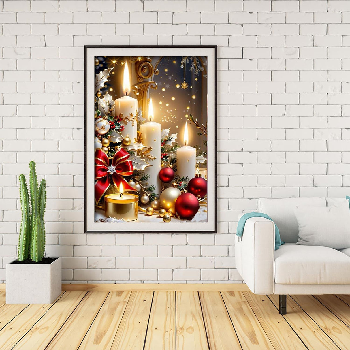 Mrnsiet Christmas Diamond Painting Kits for Adults, Christmas Candles Diamond Art for Beginners, 5D Round Full Drill Winter Diamond Painting Gem Art Kits for Home Wall Decor 12x16inch Mrnsiet