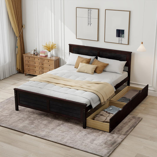 Giantex Espresso Wood Full Size Bed Frame with Dual Storage Drawers - WoodArtSupply