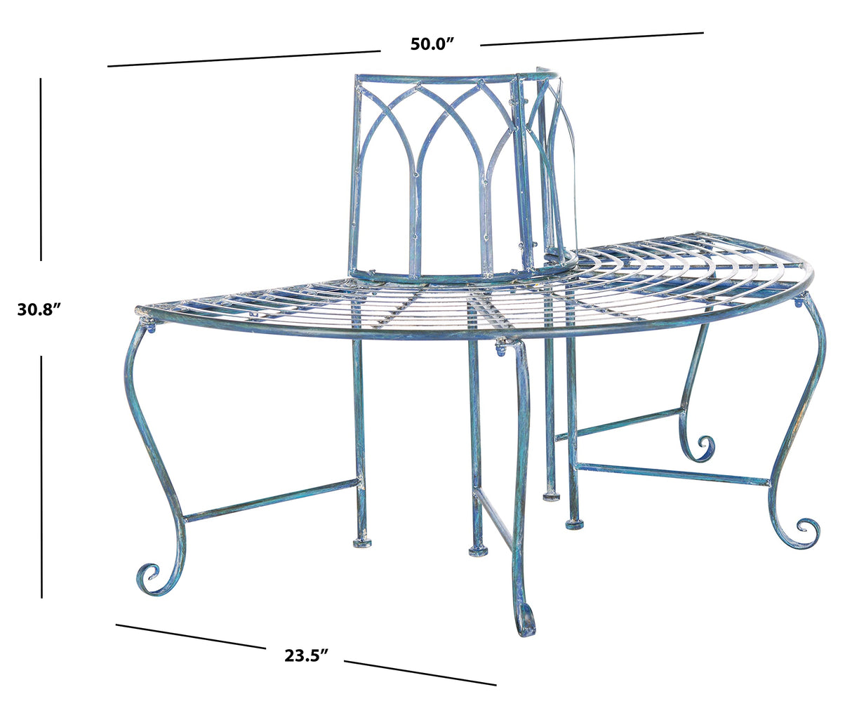 SAFAVIEH PAT5018C Outdoor Collection Abia Antique Blue Wrought Iron 50-inch Tree Bench SAFAVIEH