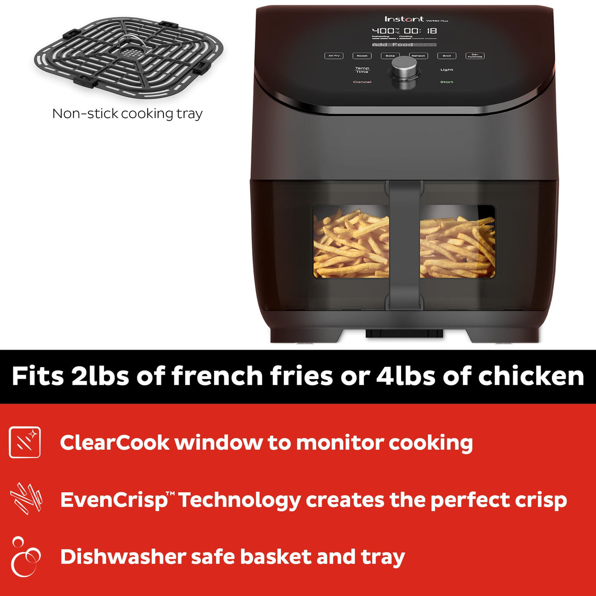 Instant Pot Vortex Plus 6QT ClearCook Air Fryer, Clear Windows, Custom Program Options, 6-in-1 Functions, Crisps, Broils, Roasts, Dehydrates, Bakes, Reheats, from the Makers of Instant Pot, Black Instant Pot