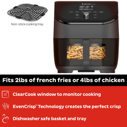 Instant Pot Vortex Plus 6QT ClearCook Air Fryer, Clear Windows, Custom Program Options, 6-in-1 Functions, Crisps, Broils, Roasts, Dehydrates, Bakes, Reheats, from the Makers of Instant Pot, Black