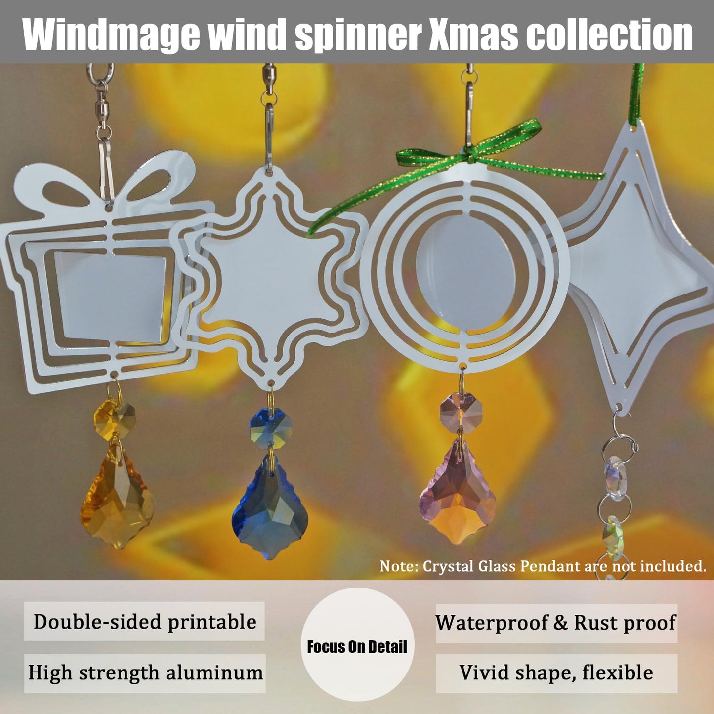 WindMage 16 Pack 3inch 4inch Sublimation Wind Spinner Blanks 3D Aluminum Metal Wind Sculpture Kinetic Spinners for Yard and Garden Indoor Art Sublimation Christmas Ornament Hanging Decoration