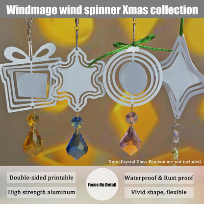 WindMage 16 Pack 3inch 4inch Sublimation Wind Spinner Blanks 3D Aluminum Metal Wind Sculpture Kinetic Spinners for Yard and Garden Indoor Art Sublimation Christmas Ornament Hanging Decoration