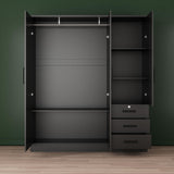 Better Home Products Violet Wardrobe Armoire Closet with Mirror, Three Drawers and 3 Doors. (Black) Better Home Products