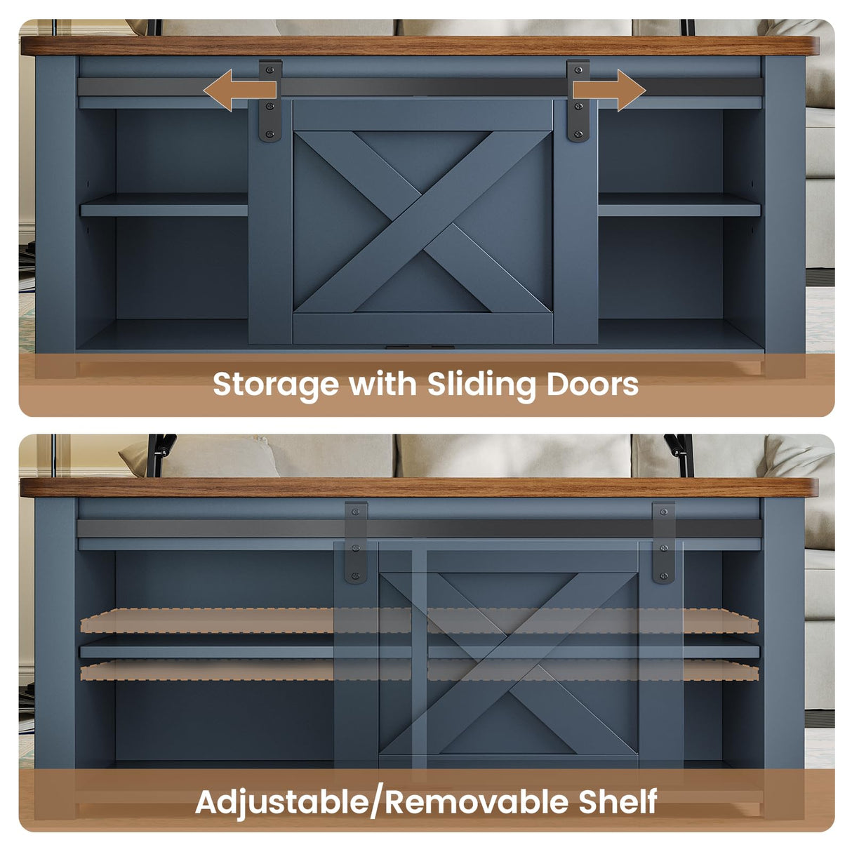 SEDETA 31.5" Lift Top Coffee Table with Storage, Square Coffee Tables for Living Room, Farmhouse Coffee Table with Large Hidden Storage Compartment and Adjustable Shelves, Blue SEDETA