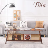 Tiita Rattan Coffee Table, Bamboo Accent Bedside Tables, Glass Nightstand Side Table, Boho Wooden End Table with Storage for Living Room,Living Room, Dining Room, Tea, Home Décor Tiita