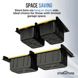 Storlutions Overhead Garage Storage Rack - For 16"-24" Stud Spacing Garage Racks -1.8mm Alloy Steel Garage Overhead Storage Racks - Garage Hanging Storage Rack Expandable to 5 Rows for Storage Bins Storlutions