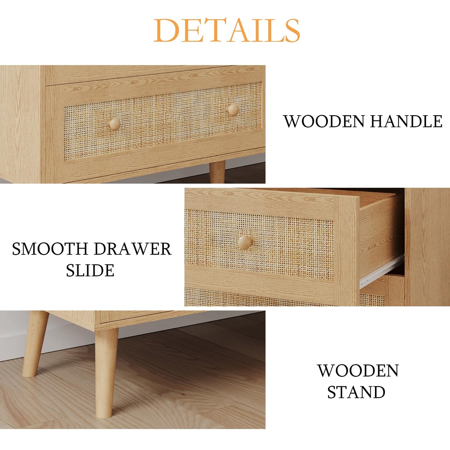 6 Drawer Rattan Dresser for Bedroom, Modern Natural Wooden Dresser, Beside Table for Closet, Boho Chests of Double Drawers for Bedroom, Living Room, Entryway, Hallway