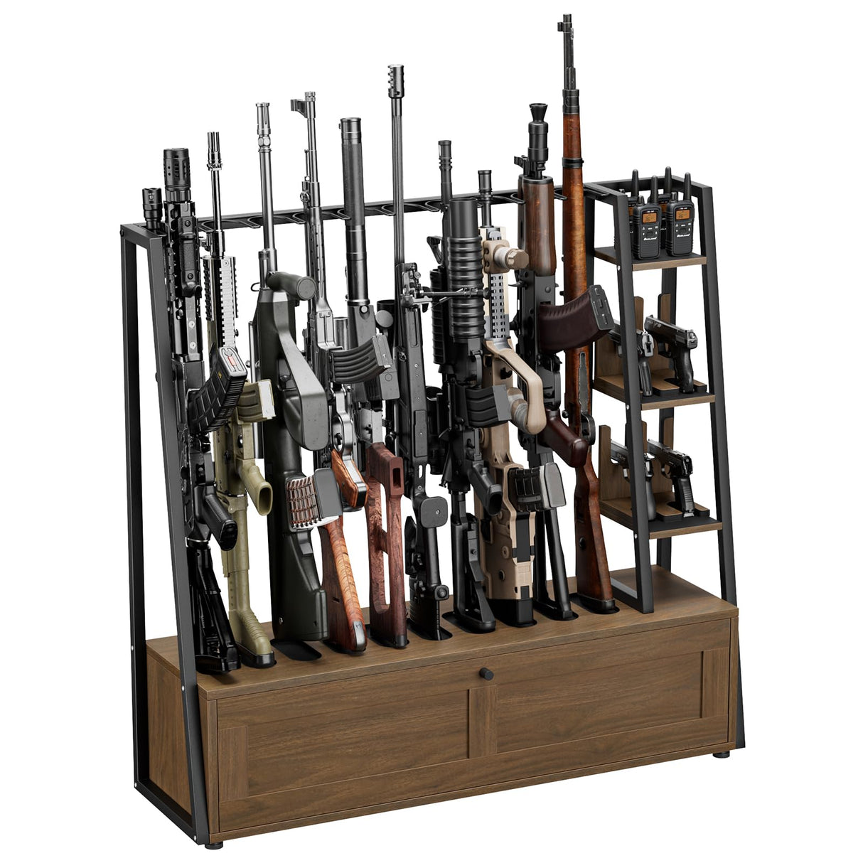 Giluta Gun Rack, Wooden Gun Display Stand with Pistol Rack, Gun Rack Storage Display Floor Standing Shotgun Rack for Home or Garage, Holds up to 10 Long Guns and 4 Handguns Giluta