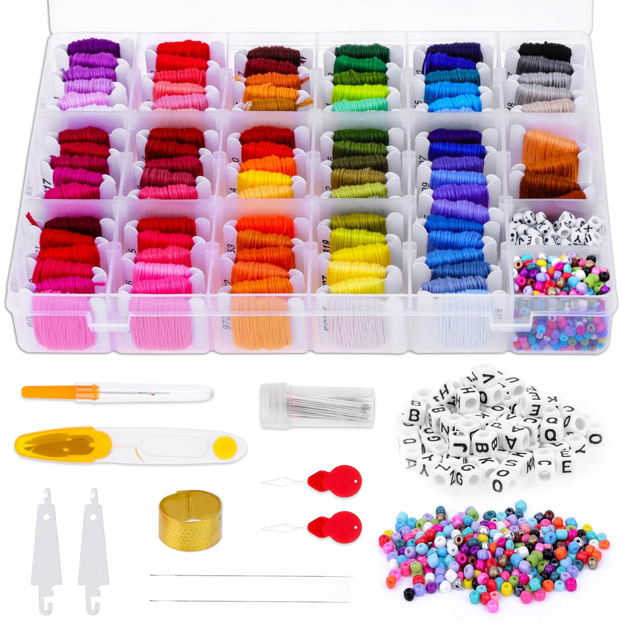 selizo Friendship Bracelet String Kit, 100 Colors Embroidery Floss Cross Stitch Thread Supplies Kit with Organizer Storage Box, 39 Pcs Tools and 400 Beads for Embroidery Bracelet selizo
