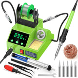 Soldering Station, 100W Digital Display Soldering Iron Station Kit with 2 Helping Hands, 356°F - 896°F, Auto Sleep, °C/°F Conversion, Solder Wire, Tips, Stand, Pump, Tweezers, Tip Cleaner, Green Crtsweker