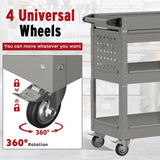 Cemostey 3-Tier Rolling Utility Cart, Heavy Duty Tool Cart on Wheels, Metal Service Cart with Locked Drawers for Garage, Warehouse and Repair Shop (Grey) Cemostey