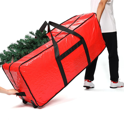 HOMEST Christmas Tree Storage Bag, Fits for 7.5 ft Artificial Xmas Tree, Zippered Christmas Tree Bag with Reinforced Carrying Handles and Wheels, Red (Bag Only)