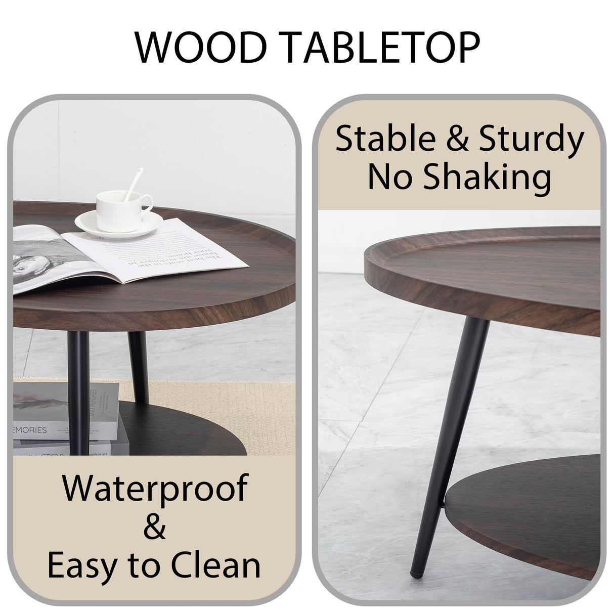 TDLEAYYD Oval Coffee Table, 2-Tier Coffee Table with Open Storage Shelf, 40" Modern Wood Center Table Tea Table for Living Room, Bedroom, Apartment, Dark Walnut TDLEAYYD