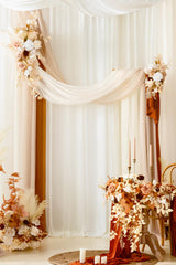 Ling's Moment White Gold Artificial Wedding Arch Flowers Kit Pack of 4, 2pcs Hanging Flower Arrangement 2pcs Chiffon Drapes Ceremony Reception Fake Rose Arbor Backdrop Stand Floral Outdoor Decorations Ling's Moment