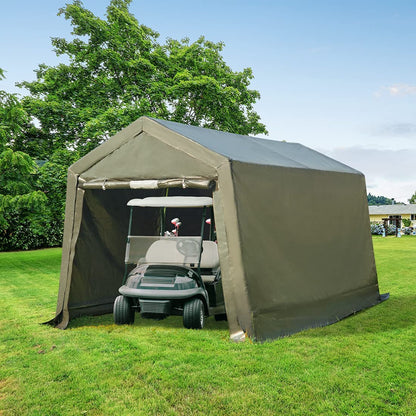 ADVANCE OUTDOOR 10x10 ft Heavy Duty Outdoor Patio Anti-Snow Portable Canopy Storage Shelter Shed Carport with 2 Roll up Zipper Doors & Vents for Snowmobile Garden Tools, Gray