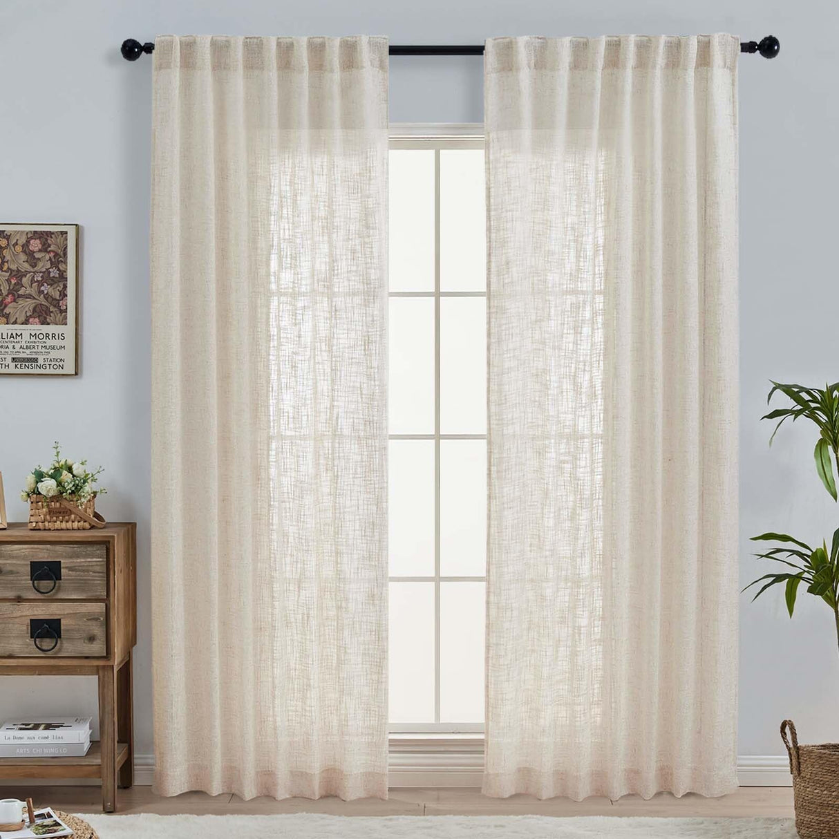 OWENIE Natural Linen Curtains 84 Inch Length 2 Panels Set for Living Room Bedroom, Thick Textured Burlap Linen Blend Light Filtering Boho Farmhouse Window Treatments with Back Tab Top, 52" W x 84" L OWENIE