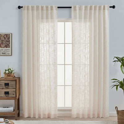 OWENIE Natural Linen Curtains 84 Inch Length 2 Panels Set for Living Room Bedroom, Thick Textured Burlap Linen Blend Light Filtering Boho Farmhouse Window Treatments with Back Tab Top, 52" W x 84" L