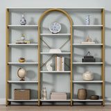 Gyfimoie Triple Wide Gold Bookshelf, 70.87" W x 71.34" H Large Modern Etagere Bookcase, Tall Display Shelf with 13-Tier Open Shelves, Freestanding Staggered Storage Shelf for Home Office (White/Gold) Gyfimoie