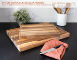 Saffron & Sage Large Wood Cutting Board - Thick 16 x 12 x 1.5 Inch Acacia Wooden Cutting Boards for Kitchen use with Deep Juice Groove, Reversible Saffron & Sage Home Living