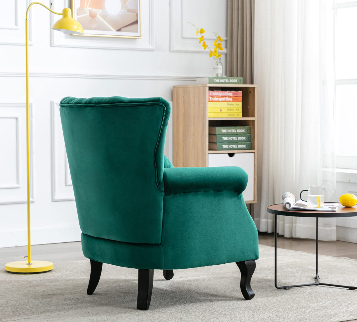 ZETZU Mid Century Modern Accent Chair Upholstered Armchair Comfy Velvet Fabric Single Sofa with Lined Wingback for Small Spaces Bedroom Living Room, Velvet Green, 30.1D x 30.5W x 35H in ZETZU