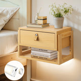 Afuly Floating Nightstand with LED Light Strips, Modern Night Stand with Drawer Wall Mounted Bedside End Table, Wood Nightstand Side Table Shelf for Bedroom Natural Wooden Decor Afuly