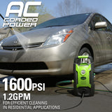 Greenworks 1600 PSI (1.2 GPM) Electric Pressure Washer (Ultra Compact, Lightweight, 20 FT Tangle-Free Hose, 35 FT Power Cord) Great For Cars, Fences, Patios, Driveways, Decks and Patios Greenworks