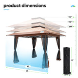 Quictent 13'x13' Pop up Gazebo Canopy Tent, One Person Set up Portable Instant Folding Shelter, Outdoor Canopy Tent with Extra Shade for Backyard, Patio, Party - Khaki Quictent