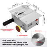 Mini Table Saw with Belt Grinder, 7-Speed Power Supply Adjustable Table Saw Portable Precision Table Saw with 4-Blades and Safety Flap, 0.1-20mm Saw Blade Height Adjustable, Aluminum F FINEC