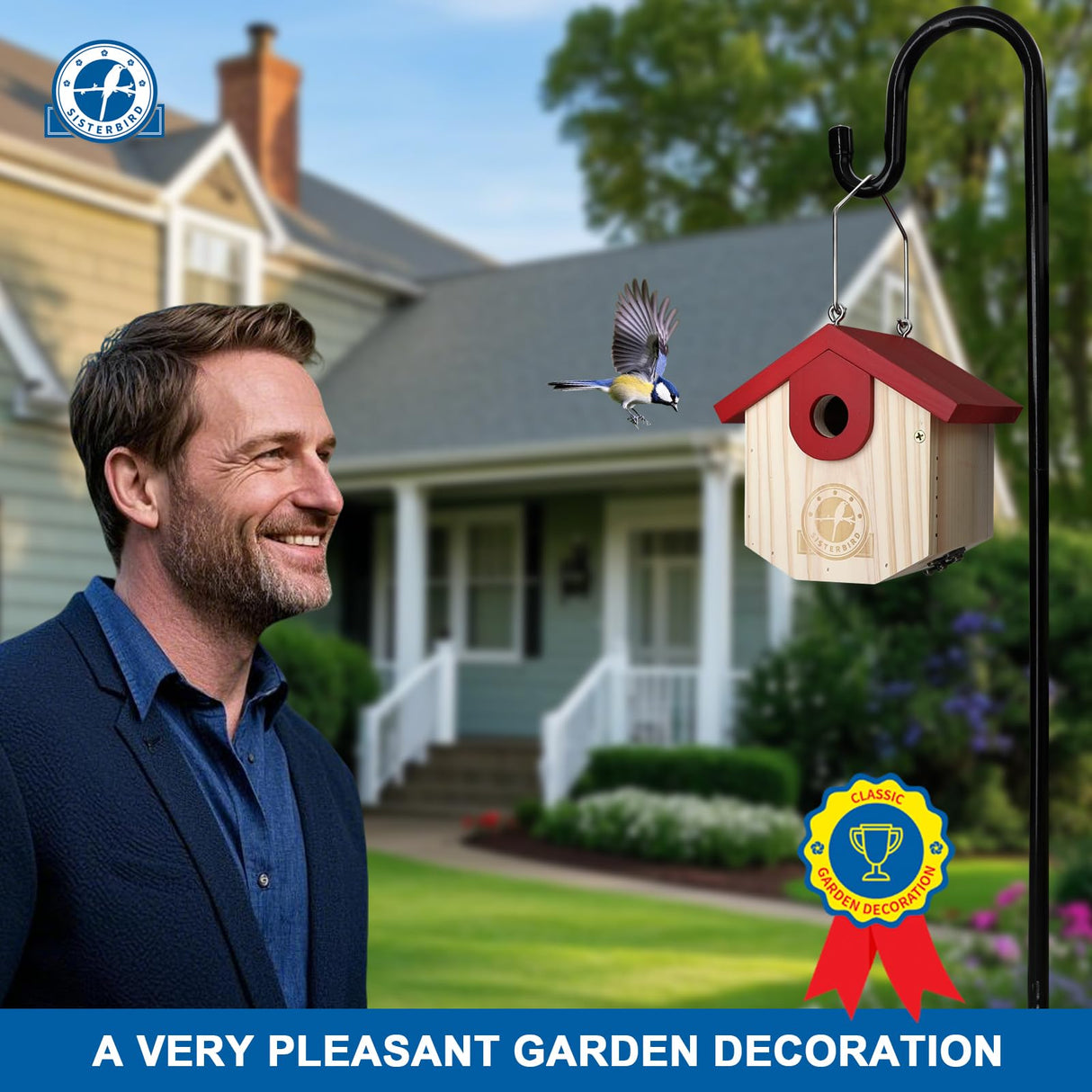 SISTERBIRD Wren Bird Houses for Outside Cedar Hanging Birdhouses for Outdoors 1-1/8" Entrance Hole Bird Houses for Outside Clearance Wooden Nesting Box Chickadee Predator Guard, Red SISTERBIRD