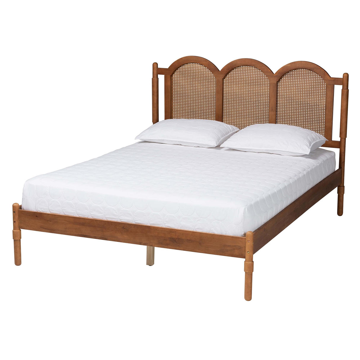 Baxton Studio Thatcher Mid-Century Modern Walnut Brown Finished Wood Queen Size Platform Bed with Woven Rattan Baxton Studio