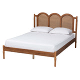 Baxton Studio Thatcher Mid-Century Modern Walnut Brown Finished Wood Queen Size Platform Bed with Woven Rattan Baxton Studio