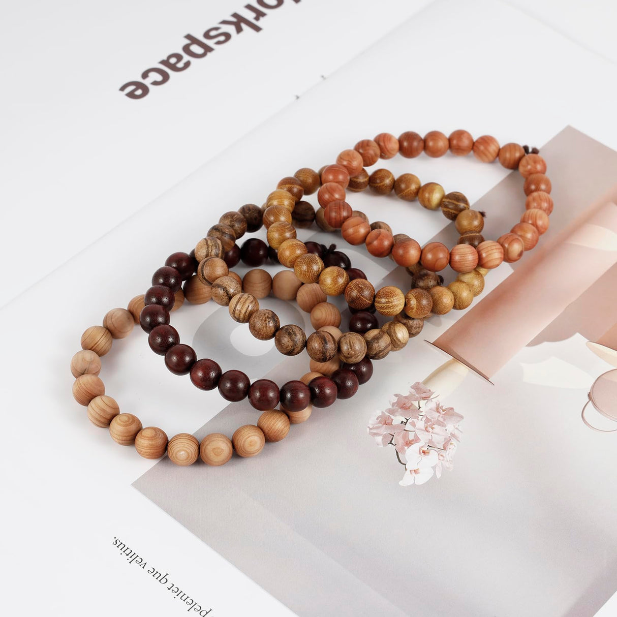 MILAKOO 5 Pcs Wood Prayer Bead Bracelet Mala Beaded Bracelets for Men Women 8mm MILAKOO