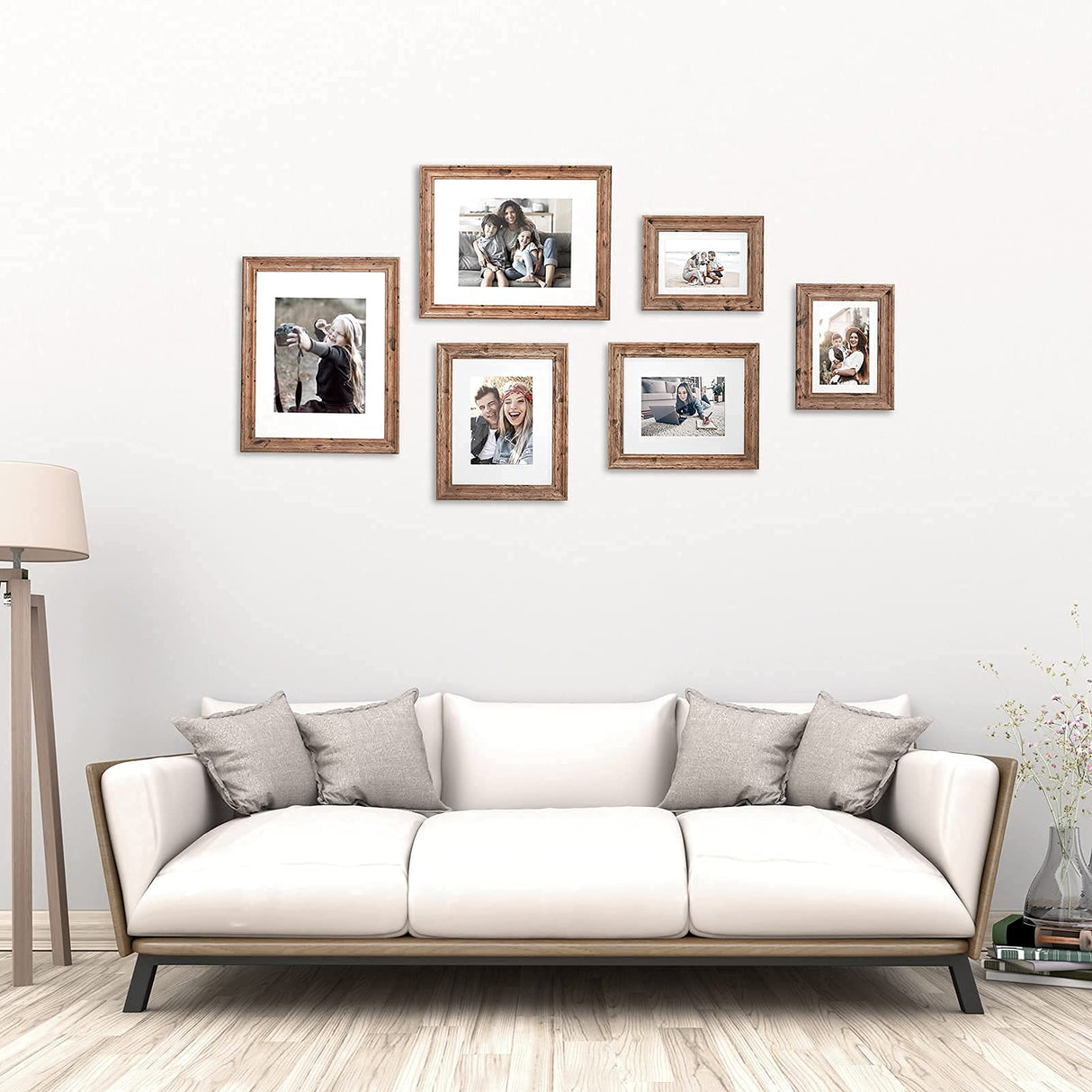 TWING 5x7 Picture Frames Set of 6, Rustic Picture Frame 4x6 with Mat or 5X7 Without Mat, Tabletop Display Wall Mounting Collage Photo Frames Brown Walnut Wood Pattern TWING
