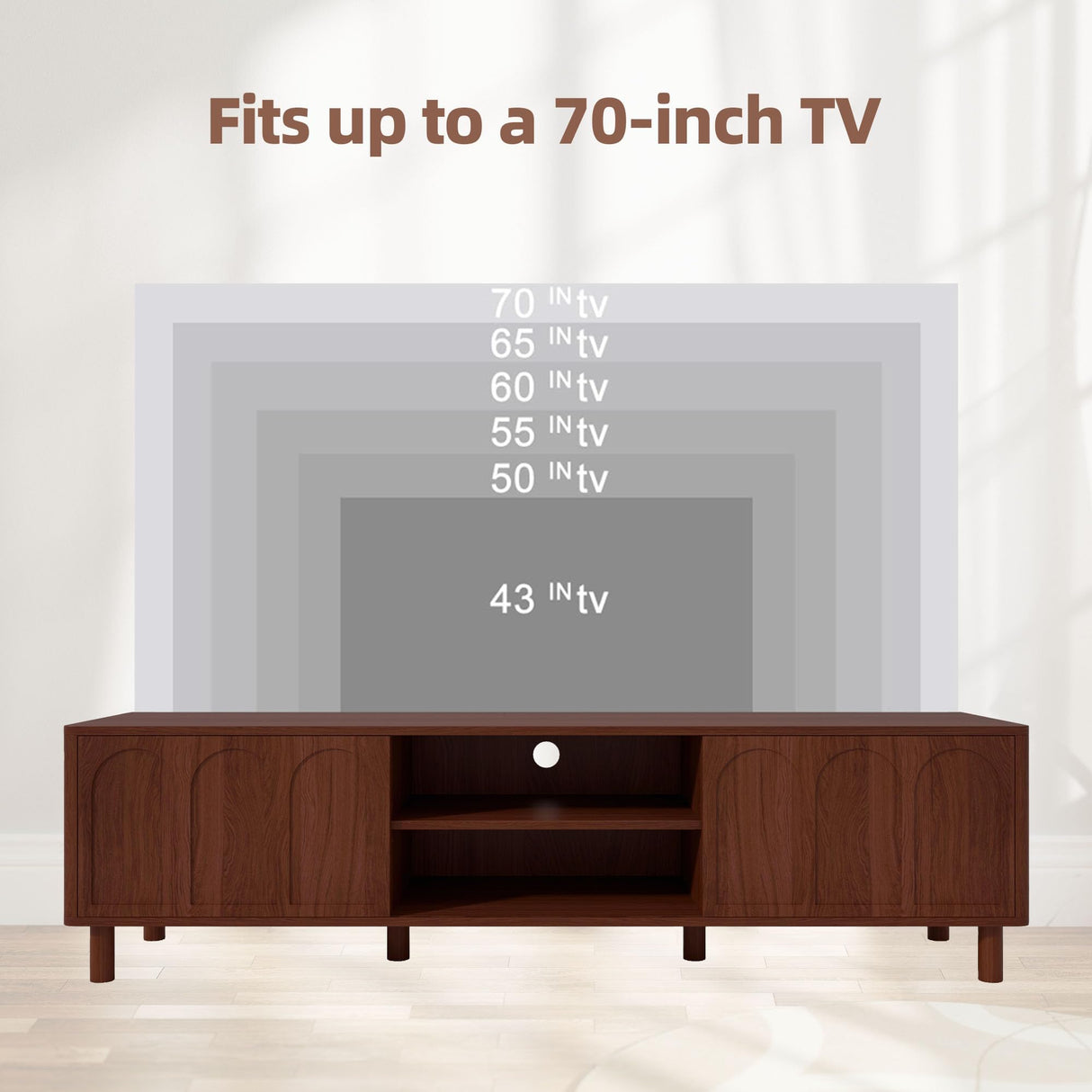 TV Stand for TVs up to 70'', Entertainment Center with Large Storage for Living Room, Media Console with Sliding Doors and Adjustable Shelves, Modern TV Cabinet for Game Consoles and Decor(Walnut) PHOYAL