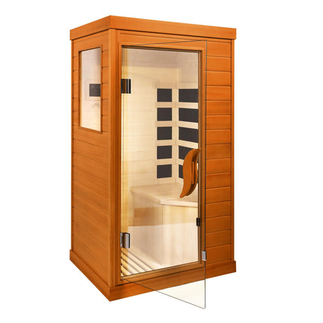 HomeMiYN Far Infrared Saunas for Home, 1 Person Canadian Hemlock Wood Low EMF Dry Sauna Room Indoor Mini Personal Sauna with Carbon Heaters, Control Panel, Bluetooth Speakers, 800W/110V HomeMiYN