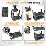 AQNIEGEP 3 Shelf Utility Cart Heavy Duty Rolling Cart with Brake Wheels Storage Service Cart w/Deep Shelves for Warehouse Workshop Cleaning Office Restaurant Commercial Moving 600lbs Capacity Black AQNIEGEP