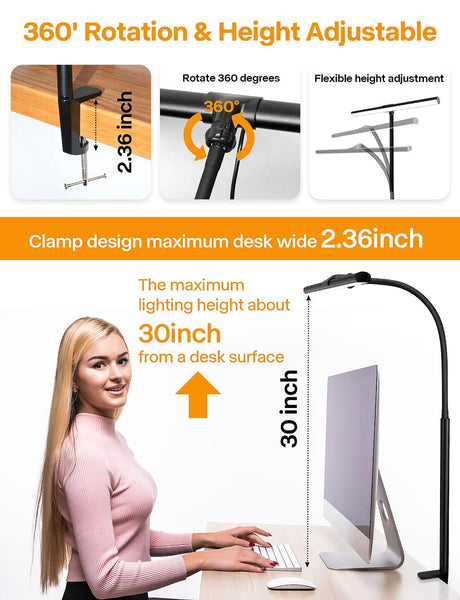 ACNCTOP Desk Lamp for Office Home - Eye-Caring Architect Task Lamp 25 Lighting Modes Adjustable LED Desk Lamp Flexible Gooseneck Clamp Light for Workbench Drafting Reading Study ACNCTOP