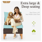 Sophia & William Patio Furniture Set with Fire Pit Table, 9 Piece Half Moon Outdoor Wicker Sectional Sofa Set, Rattan Conversation Set with 56-Inch Fire Pit Table & Ottoman (Aqua Blue) Sophia & William