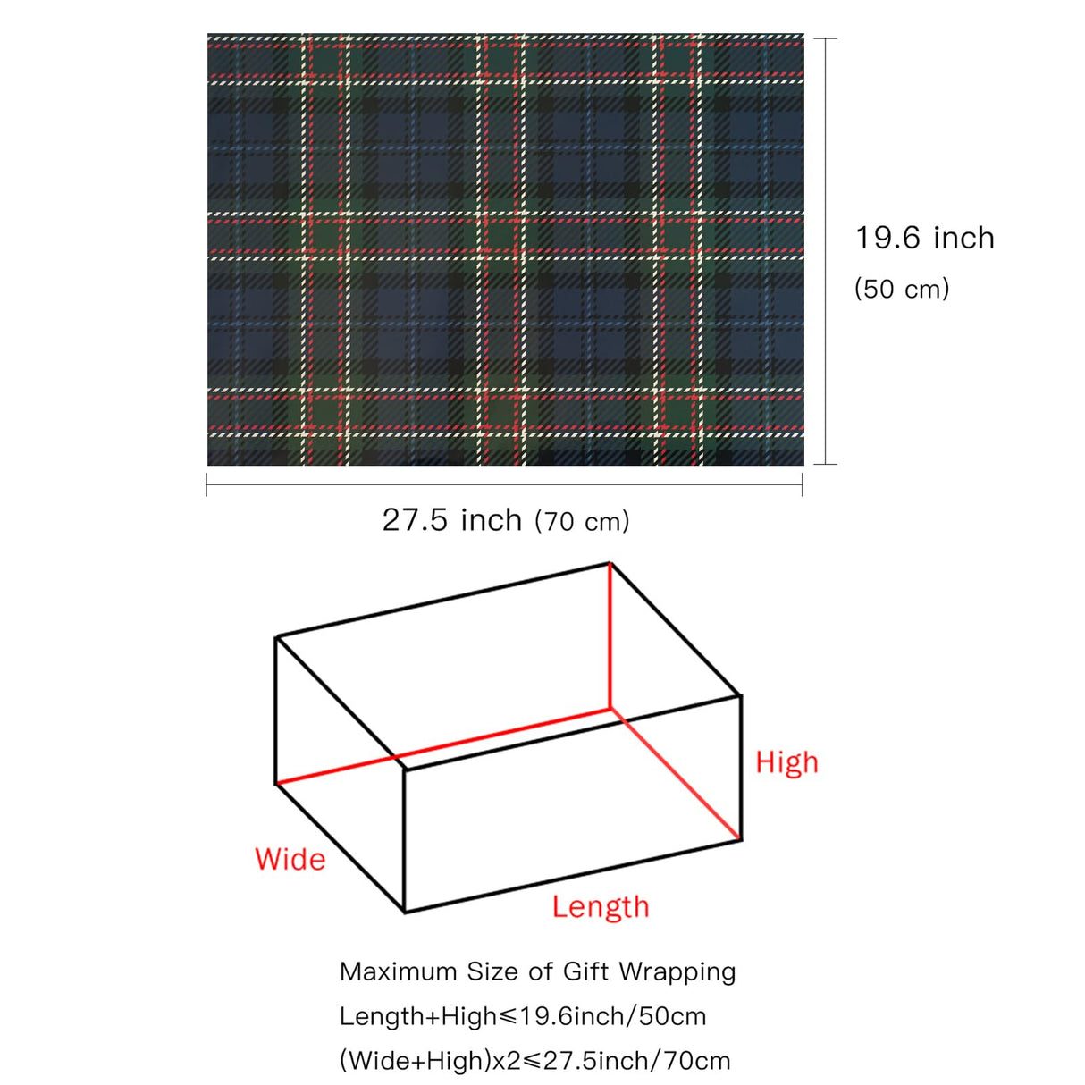 LeZakaa Christmas Green Wrapping Paper, 12 Folded Sheet with 4 Different Tartan Plaid Design for New Year Celebrations Holiday Gift Wrapping, 27.5 x 19.6 inches Per Sheet LeZakaa