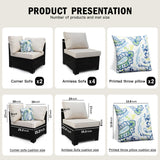 Ophelian 7 Pieces Outdoor Sectional Rattan Wicker Patio Furniture Set Conversation Sets with Cushion for Balcony Lawn and Garden, Brown/Beige Ophelian