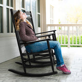 MAMIZO Soild Wood Outdoor Rocking Chair with High Back, Porch Rocking Chairs Oversized Easy to Assemble for Porch Garden, Lawn, Balcony, Backyard, Wooden Rocking Chair Outdoor and Indoor (Black) MAMIZO