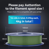 SUNLU PLA Plus Filament 16 Color Bundle Multicolor, PLA+ 3D Printer Filament 1.75mm, Mini Spool, Individually Vacuum Packed, 0.25kg per Spool, 4kg in Total, 16 Pack. SUNLU