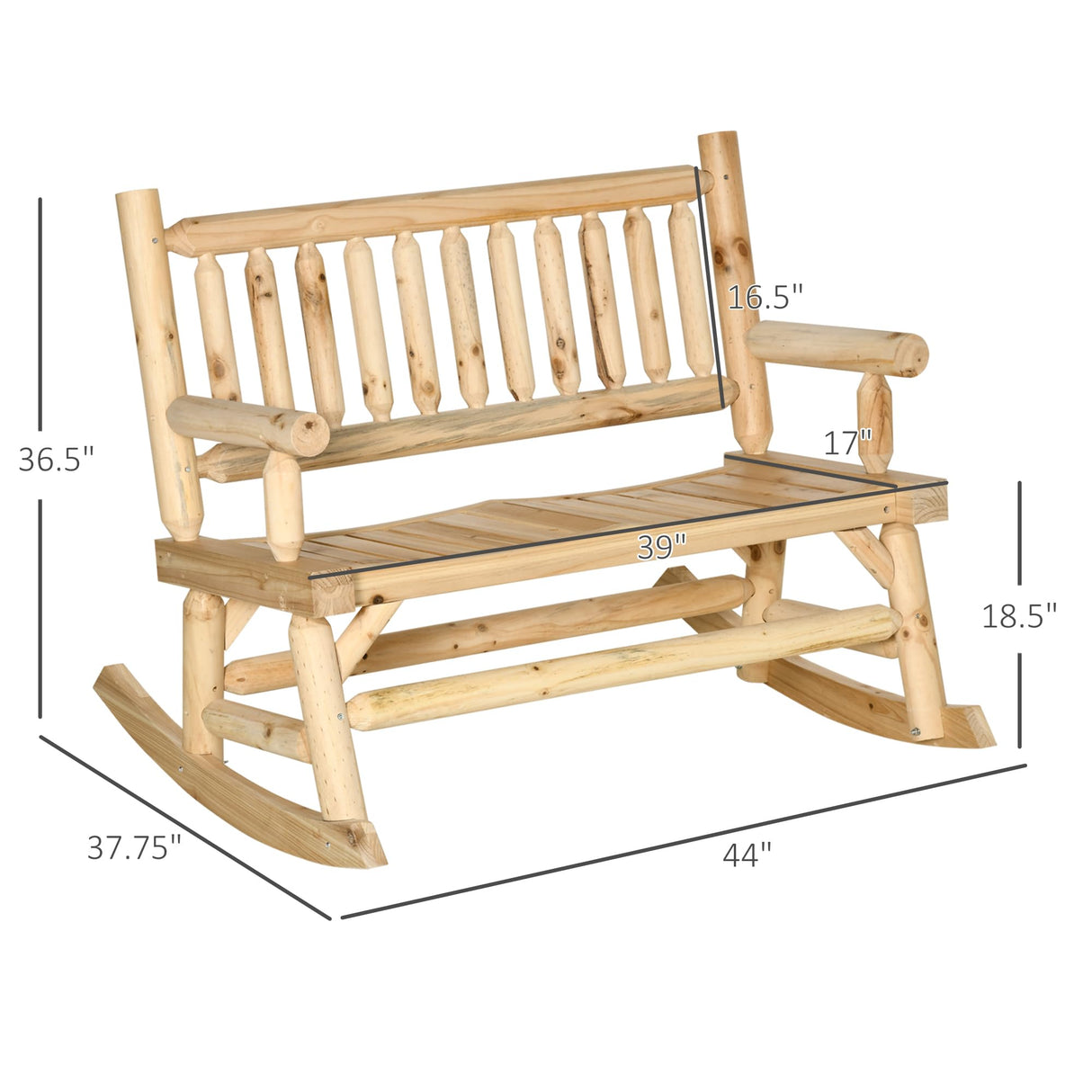 Outsunny Classic 2-Person Natural Fir Wood Rocking Bench with Wide Curved Seats Outsunny