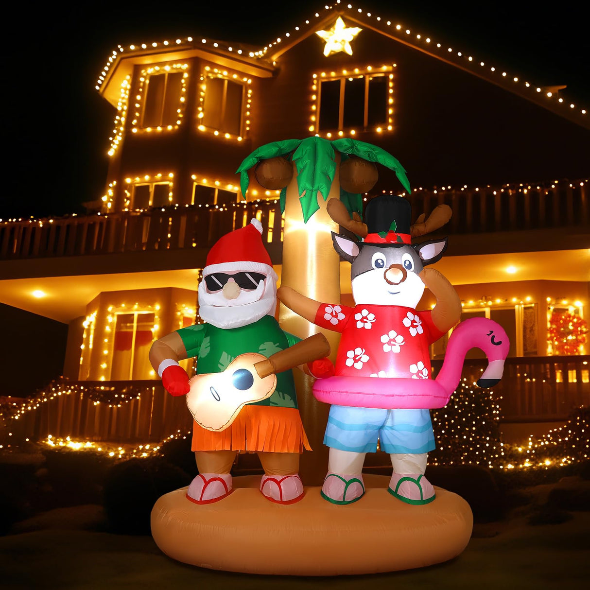 Bencailor 6.9ft Christmas in July Inflatable Outdoor Decorations Signs Summer Hawaiian Tropical Blow up Palm Tree Santa Claus on Beach Built-in LED Lights for Yard Garden Lawn Decor Party Favor Bencailor