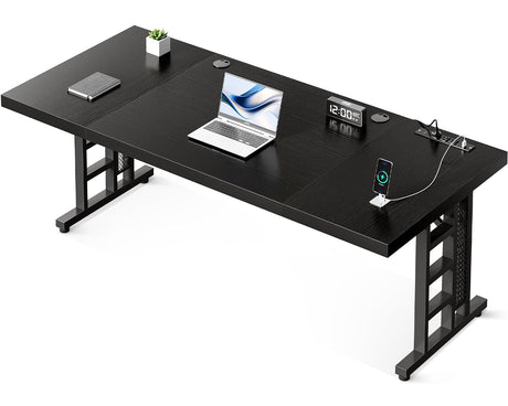 Coleshome 78 Inch Executive Desk with USB Ports, Large Computer Desk with Extra Thick, Long Mordern Office Desk, Workstation Business Furniture for Home Office, Black Coleshome
